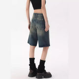Vintage Denim Shorts Women Summer Vibe Design Water Wash Old Five-Point Trousers Loose Thin Trousers 68HZ