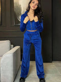 New 2025 Fashion Women's Long-Sleeved Collar Zipper Open-Fleet Tweed Trousers 68HZ