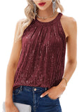 2026 Summer New Solid Color Hanging Neck Female Squine Micro-Bomb Sling Vest