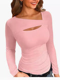 New Sexy Long-Sleeved T-Shirt Front With Irregular Women's T Women's Fashion Brand
