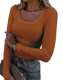 2025 Thread Pit Strips Long Long-Sleeved Square Collar T-Shirt Elegant Short Sleeves