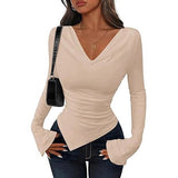 2025 Long-Sleeved Women Early Autumn New Asymmetrical Sexy Slimming Stack Collar Blouse Spring