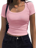 2025 New Round Collar Short-Sleeved Jersey Women's Casual Sexy Knitted Street