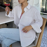 Dili Leisure Vacation Style Simple Striped Long-Sleeved Women's Shirt Women's Dresses Summer 2025