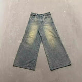 Wash Black Jeans Men Y2k Retro High Street Hip Hops Casual Broad Leggings 68HZ