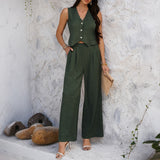 Dili 2025 Spring/Summer Leisure And Holiday Holiday Wind Solid Colored Arma Broad Legs Pants Set