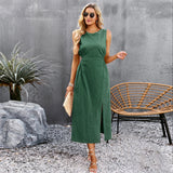Dili Solid Color Dress 2025 Summer Long Sleeveless Vest Dress