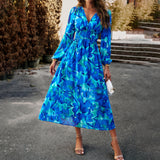 Dijun V-Neck Broken Floral Dress 2025 Summer Women's Holiday Casual Print Long Dress Woman