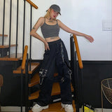 Punk Style Street Trousers Women Hip Jaspan Black Trousers Chain Broad Leg Trousers Hotter Gothic Trousers 68HZ