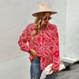 Long-Sleeved Shirt 2025 Spring And Autumn Four Seasons Shirt Temperament Commuter Women's Hibiscus Fabric Printing