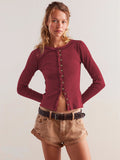 Fashion Hot New Long-Sleeved Round Neck Collar Button Ribs 2025 Women's Autumn And Winter Warm Design Feel Cardigan