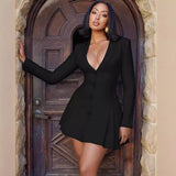 New Solid Dress In Autumn 2025 Sexy Deep V Suit Button Dress
