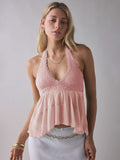 2026 New Hot Lace Lace Top Women Summer Folded Lotus Leaves Side Umbilical Umbilical Sweet Spicy Wind Short Hanging Neck Vest