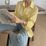 Dili Leisure Vacation Summer Striped Long Sleeves Arma Shirt Women's Winter 2025