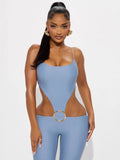 2025 New Women's Fashion Sexy Hollow Sling Joint Blouse Waist Tight Jumpsuit Woman