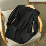 New T-Shirts For Women's Long Spliced Shirt Threaded Cotton Loose Long-Sleeved T-Shirt