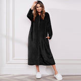 Autumn And Winter Lady Home Dress Double Velvet Thick Hooded Long Home Warm Zipper Idling