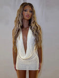 2025 New Sexy Fashion High-End Fine Hanging Neck Collar Knit Dress Skirt