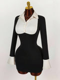 New Fashion Body-Suit Sexy Waist-Up Design Collared Two-Piece Bumpy Ass Skirt Dress