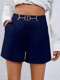 Women's New Fashion Waist Metal Accessories Dress Five-Point Trouser Suit Shorts Trousers Trousers Women