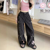 Punk Sweet Cool High-Rise Straight Jeans Women Y2k Subculture New Thin Loose Tug Long Pants 68HZ