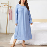 Autumn And Winter Plus Yard Lady Home Clothes Long Dress Color Cotton Side Splicing Wrinkled Long Sleeves Of Sleep Skirt Women