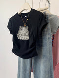 Pure Cotton Black Shoulder Short Sleeve T-Shirt Women Summer 2025 New Design Sense Of Small Body Dress On The Dress