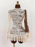 New Women's Vintage Babes Hollow Lace V-Neck Waist Thin Perspective Holiday Dress