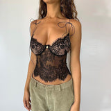 2025 Summer New V-Neck Sexy Hot Lace Perspective Back Coat Bottom Sling Vest