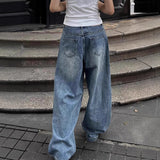 High Street Vibe Blue Jeans Women Y2k Water Wash Loose High-Waist Straight Trousers Tide 68HZ