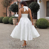 New V-Neck Hanging Neck Sleeveless Tie With Waist Holiday Dress Dress Long High Dress Skirt 68HZ