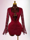 New Solid Color Body Sexy Temperament Lace Perspective Splicing Metal Design Kit Hip Skirt Dress Dress Woman