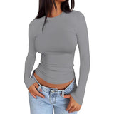 2025 Ms. New Autumn Leisure Body Collar Sexy Pure Color Long-Sleeved Top