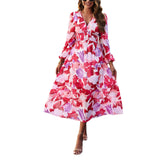 Dijun V-Neck Broken Floral Dress 2025 Summer Women's Holiday Casual Print Long Dress Woman