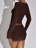 Dilu Y2K Sexy Long-Sleeved T-Shirt Skirt Two-Piece Suit Women's Dress 2025 Autumn And Winter
