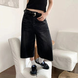 Vintage Denim Shorts Female Y2k Water Wash To Make Old Loose Broad-Legged Straight Seven-Point Pants Tide 68HZ