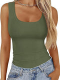 2025 Women's Collar Ribs T-Shirt Without Sleeveless Elastic Repair Basic Vest Women's Top Hottie