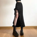 2025 Summer New Women's Solid Color Body Street Fashion High-Waisted Hip Open Skirt 68HZ