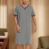 Spring And Summer Men's Home Clothes Pajamas Short-Sleeved Imitation Cotton Frame Bump Color Casual Men's Long Aja Skirt