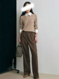 Intellectual College Style Splicing After Opening Buckle Elastic Fake Two Long-Sleeved Knitted Shirt Top Woman