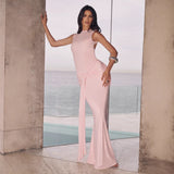 New Autumn 2025 Fashioned Rolled Round Collar High-Rise, Sleeveless And Packed Evening Dress