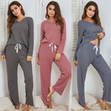 Autumn And Winter Ladies Homewear Suit Waffle Long-Sleeved Trousers Home Pajamas Set Women