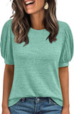 2025 New Summer Casual Pure Color Round Collar Loose Short-Sleeved Top Woman