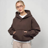 Women's Casual Casual Solid-Color Hoodie Collection Long-Sleeved Short Top Pocket Sweater 68HZ