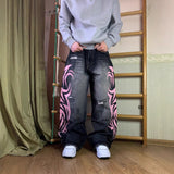 Vibe Printed Jeans Men And Women's High Street Design Sense Drag Trousers 68HZ