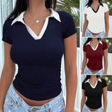 Dili 2025 Spring/Summer Women's Y2K Casually Closes Waist-To-Colly Polo Collar Short-Sleeved T-Shirt