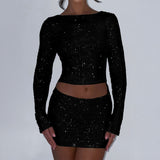 Dilu Y2K Sexy Long-Sleeved T-Shirt Skirt Two-Piece Suit Women's Dress 2025 Autumn And Winter