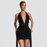 Spring And Summer New Women's Personalized Water Drop Decoration Sexy Deep V-Neck Hanging Neck And Hip Dress