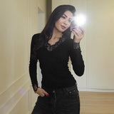 2026 Spring New V-Neck Solid-Color T-Shirt Lace Lace Lace Lace To Receive Waist-Cuff Umbilly Tops