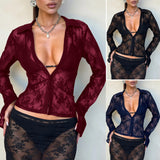 Dili 2025 Autumn And Winter Y2K Sexy Pocket Open Shirt Lace Jersey Women's Clothing